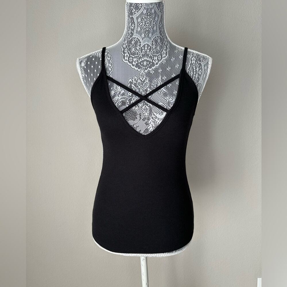 FOREVER 21 Womens Black  V-neck Front and Back Strappy Ribbed Tank Top Size XS